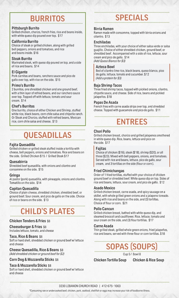 Menu Primo’S Tacos & Tequila-2