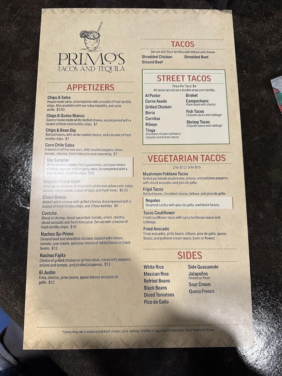 Menu Primo’S Tacos & Tequila-9